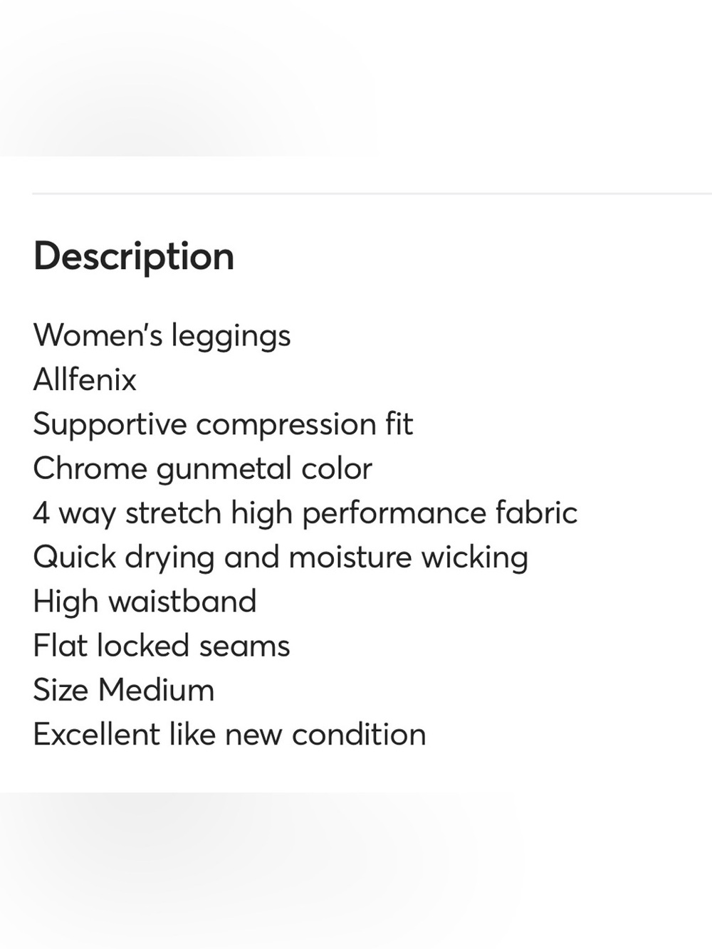 “ALLFENIX” Chrome/silver METALLIC, HI-WAIST, supportive leggings; MED 8/10, 25” - Picture 6 of 6